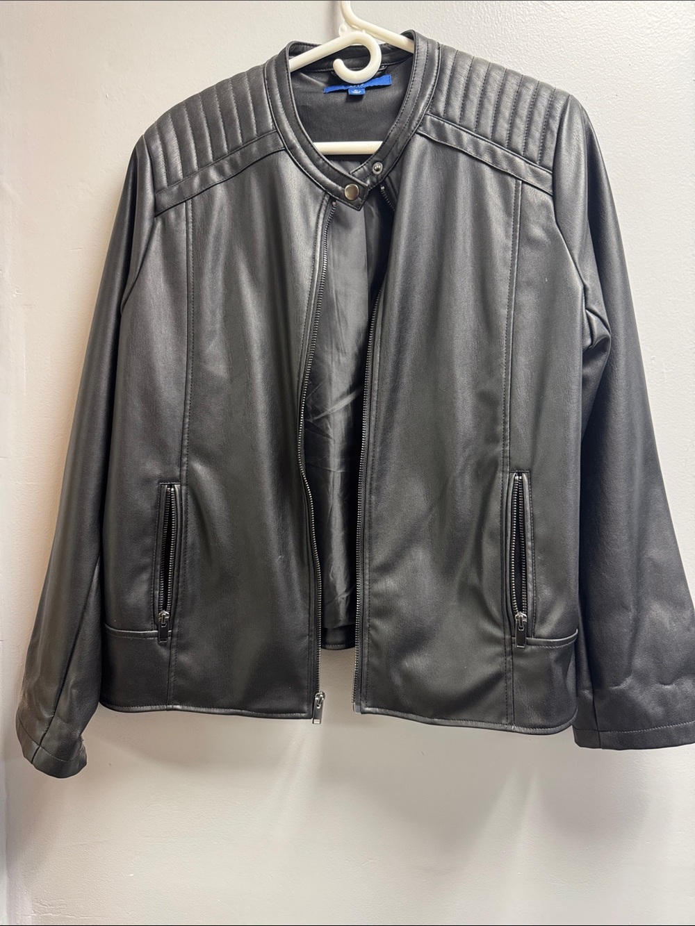 Apt. 9 Black Faux Leather Jacket with Blue Label